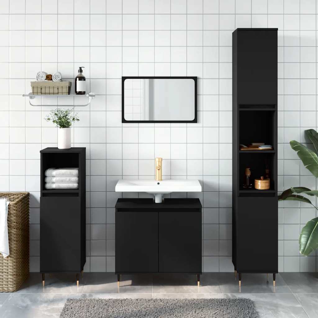 Black Engineered Wood Bathroom Cabinet - 58x33x60 cm
