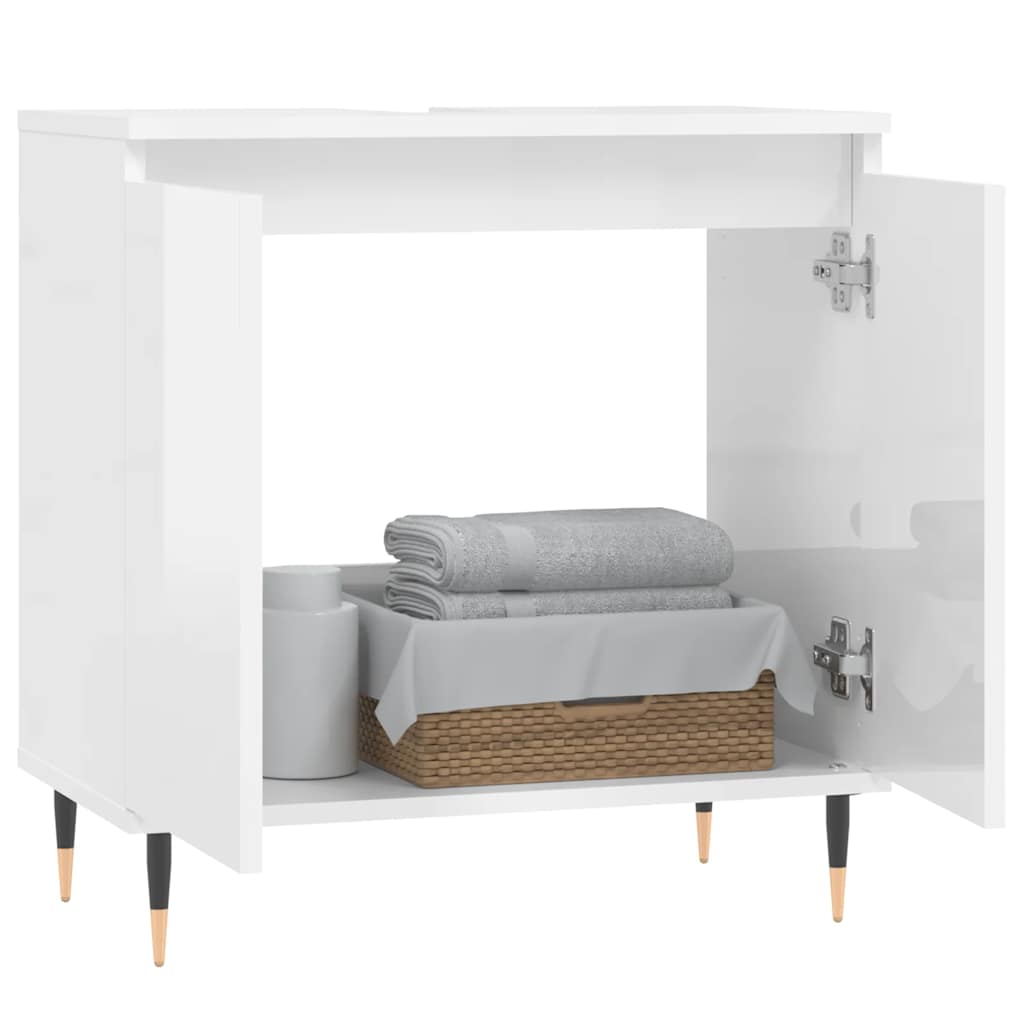 High Gloss White Bathroom Cabinet 58x33x60 cm - Engineered Wood
