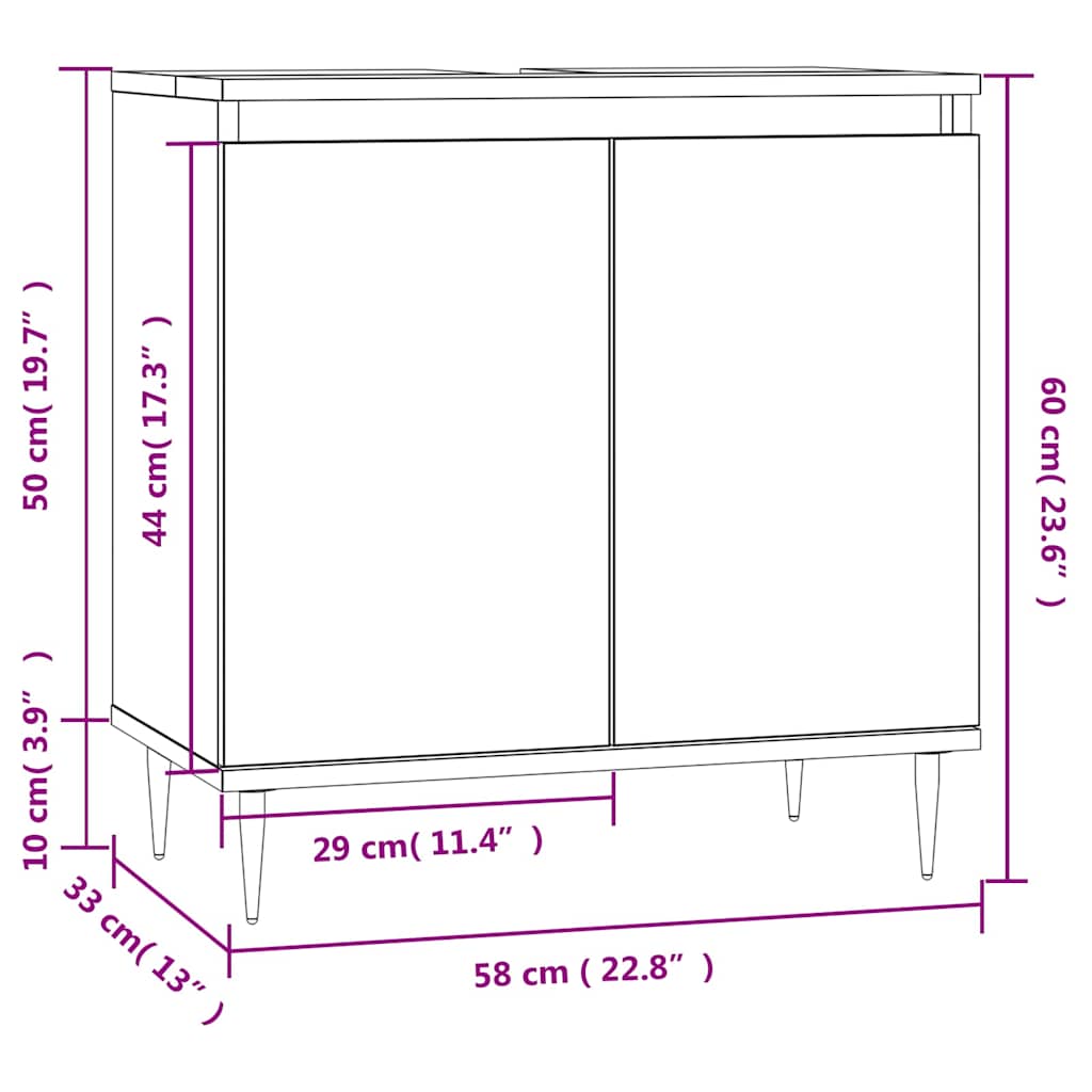 High Gloss White Bathroom Cabinet 58x33x60 cm - Engineered Wood