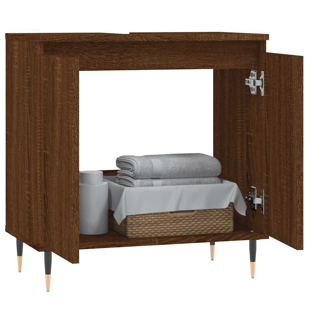 Engineered Wood Bathroom Cabinet - Brown Oak, 58x33x60 cm