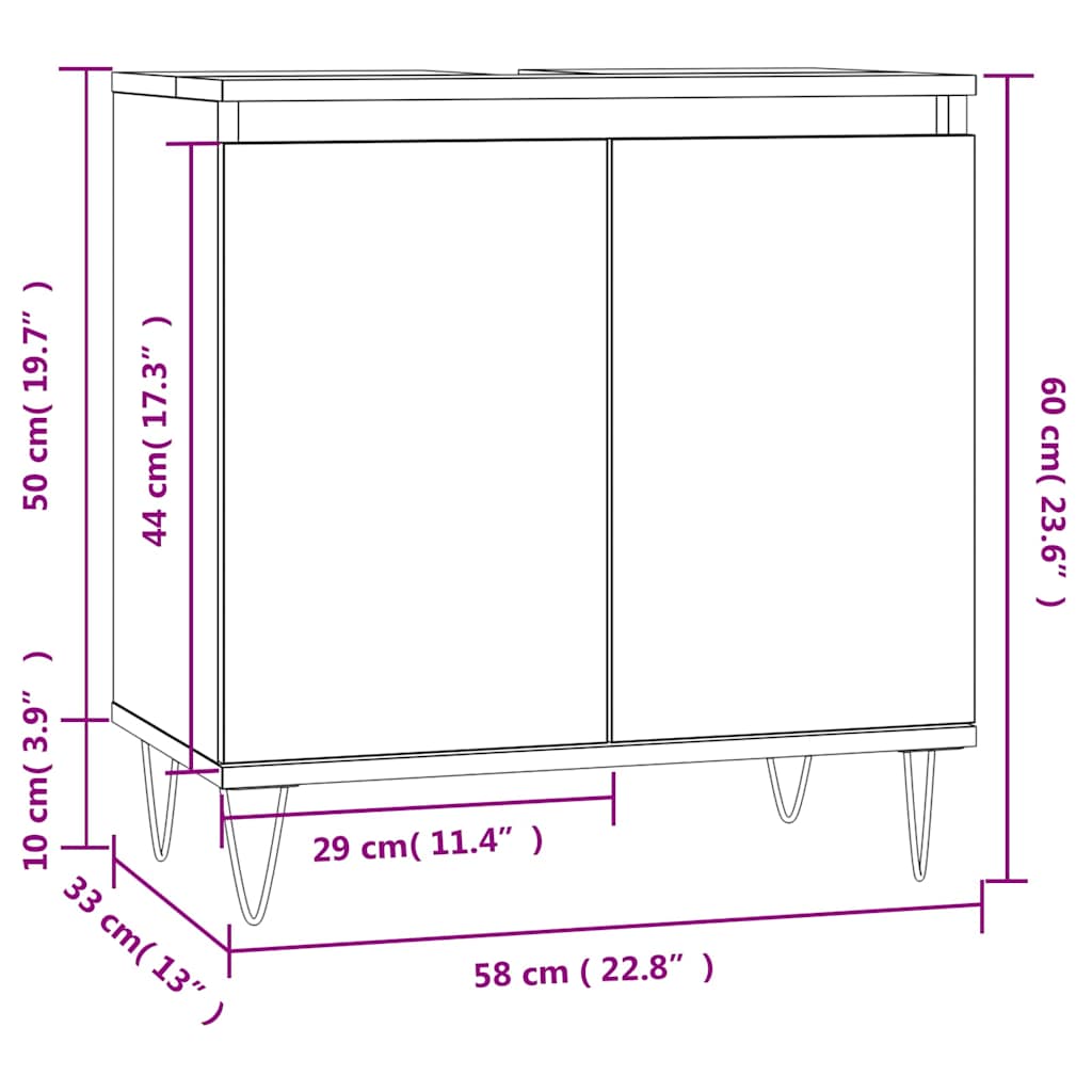 Black Engineered Wood Bathroom Cabinet - 58x33x60 cm