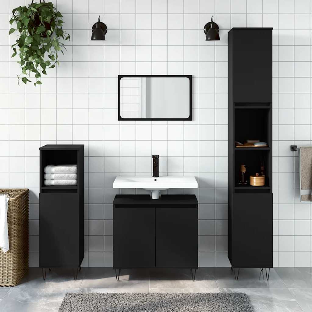 Black Engineered Wood Bathroom Cabinet - 58x33x60 cm