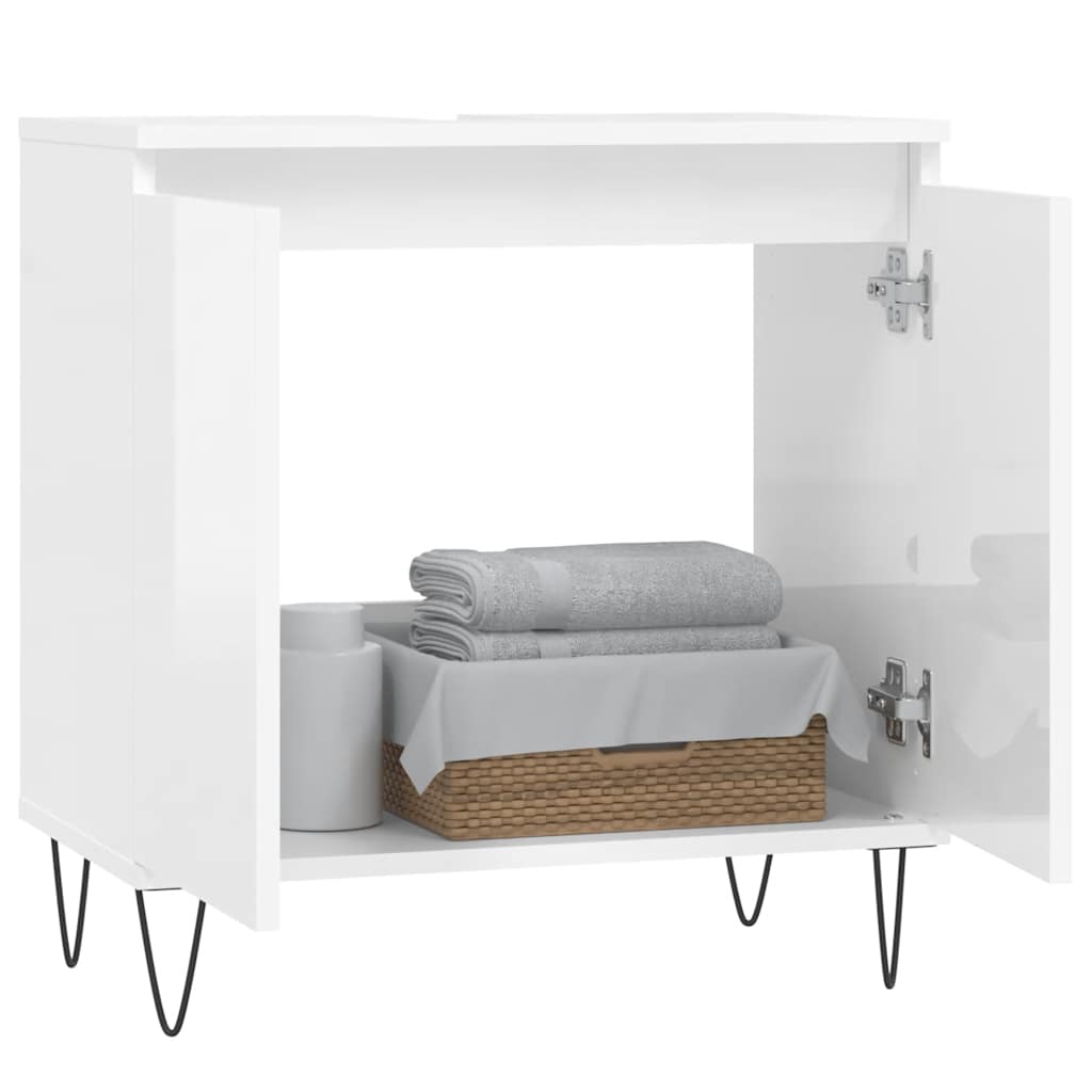 High Gloss White Bathroom Cabinet, 58x33x60 cm, Engineered Wood