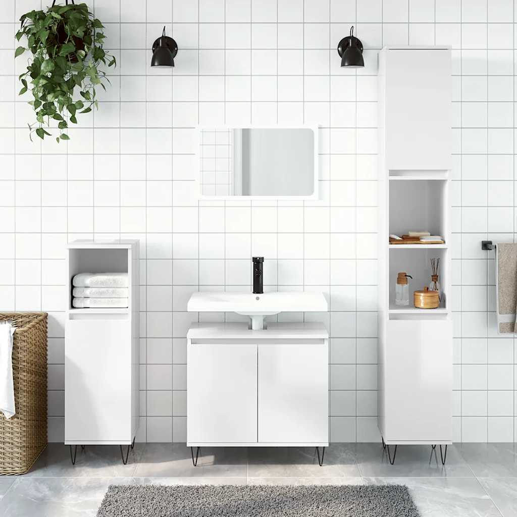 High Gloss White Bathroom Cabinet, 58x33x60 cm, Engineered Wood