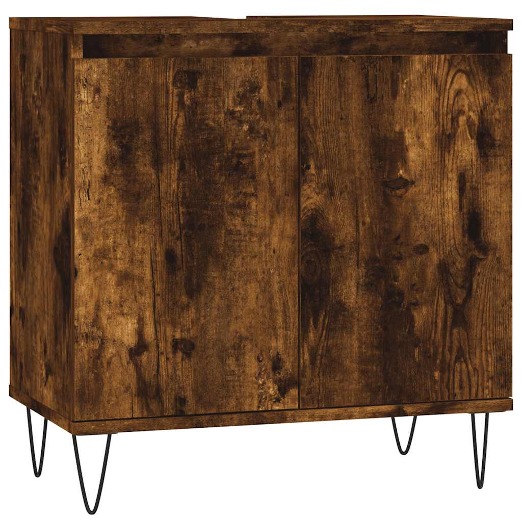 Smoked Oak Bathroom Cabinet - Engineered Wood 58x33x60 cm