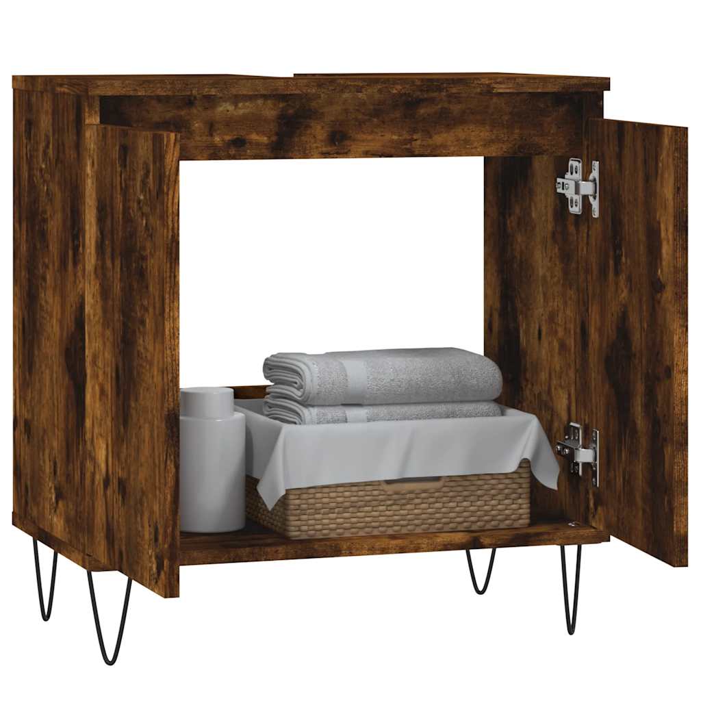 Smoked Oak Bathroom Cabinet - Engineered Wood 58x33x60 cm