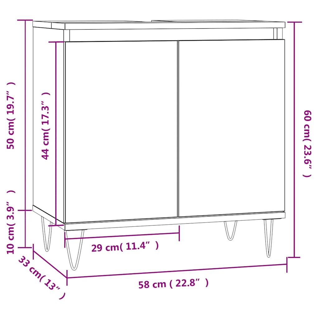 Smoked Oak Bathroom Cabinet - Engineered Wood 58x33x60 cm