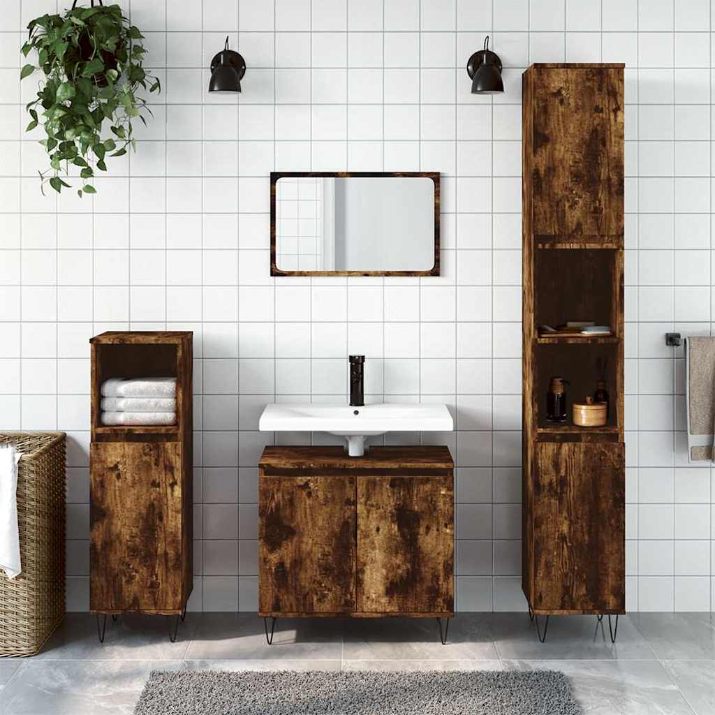 Smoked Oak Bathroom Cabinet - Engineered Wood 58x33x60 cm