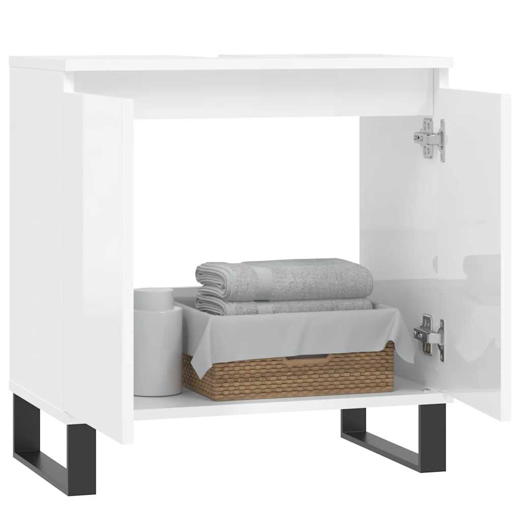 High Gloss White Bathroom Cabinet in Engineered Wood 58x33x60 cm