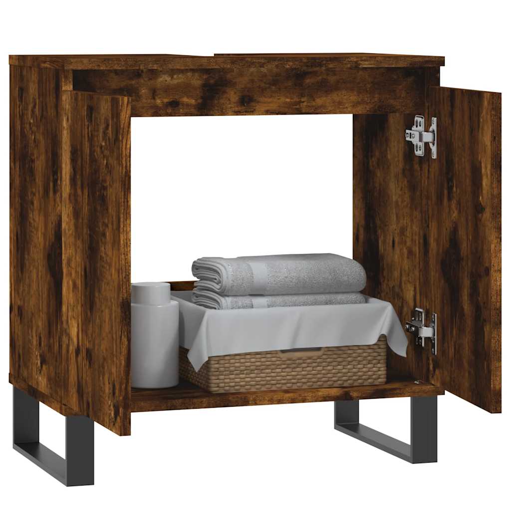 Smoked Oak Bathroom Cabinet - Engineered Wood 58x33x60 cm