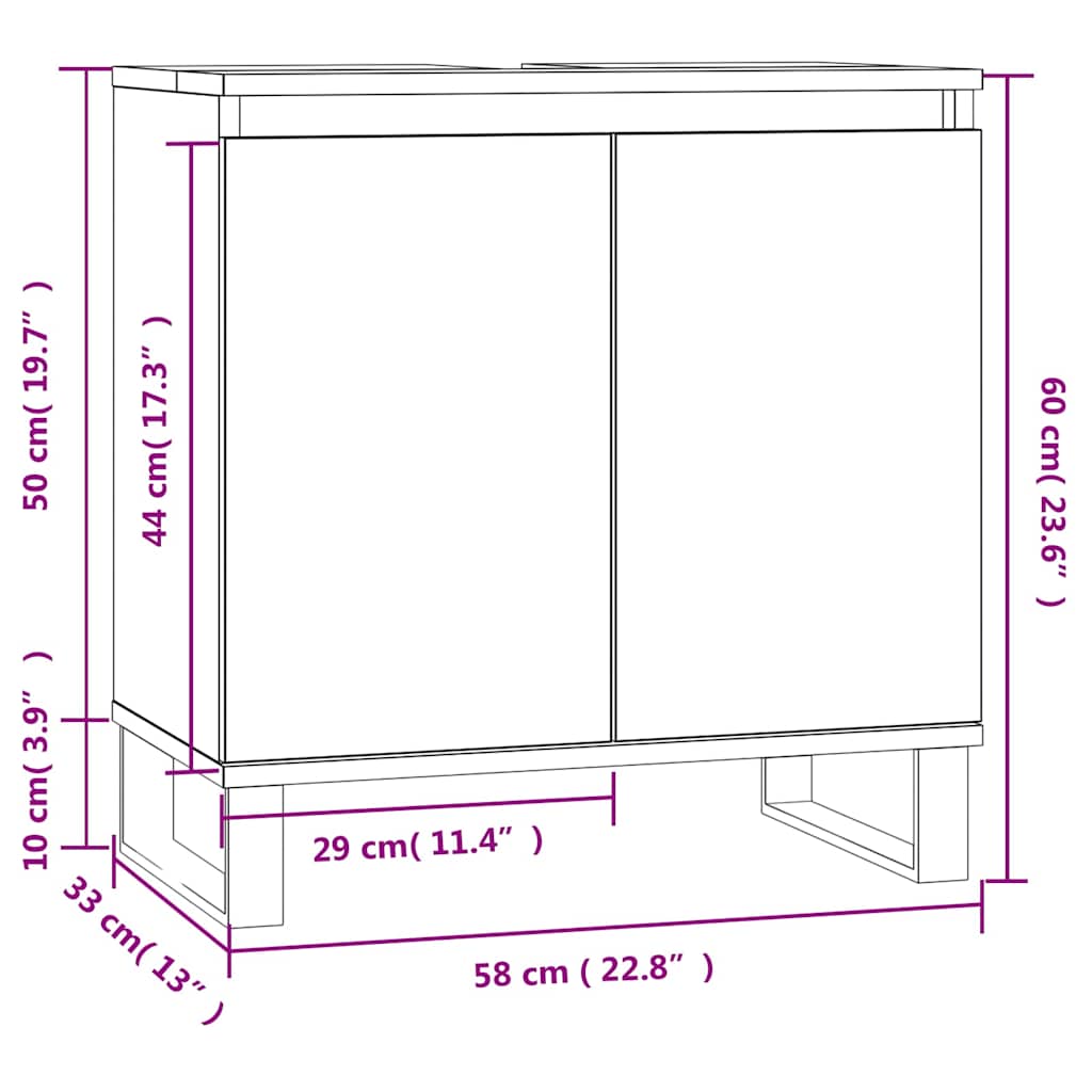Smoked Oak Bathroom Cabinet - Engineered Wood 58x33x60 cm