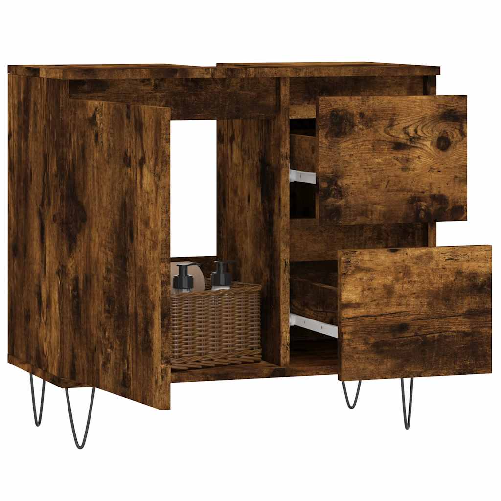 Smoked Oak Bathroom Cabinet, 65x33x60 cm, Engineered Wood