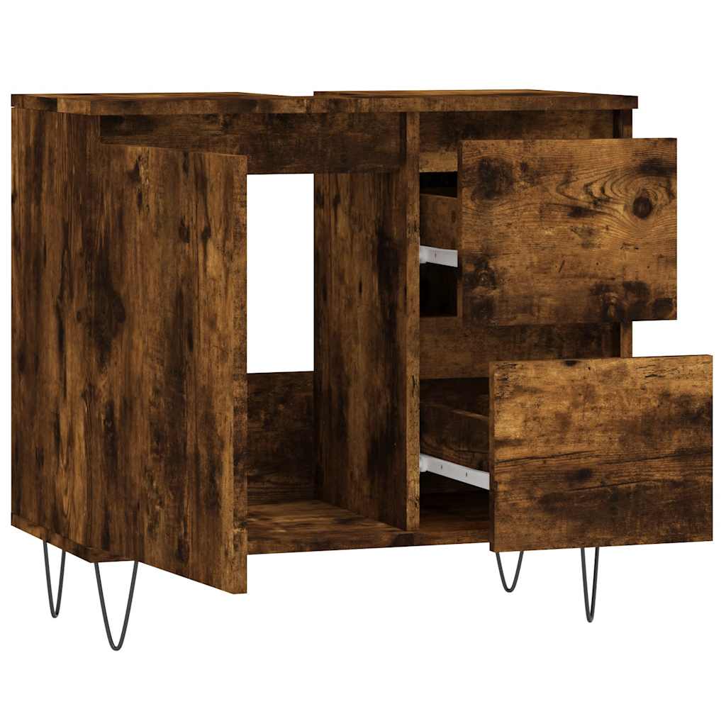 Smoked Oak Bathroom Cabinet, 65x33x60 cm, Engineered Wood