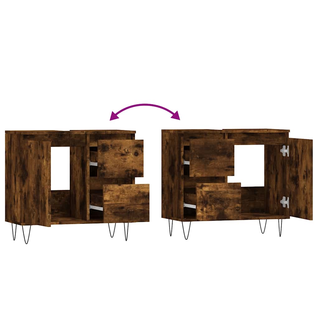 Smoked Oak Bathroom Cabinet, 65x33x60 cm, Engineered Wood