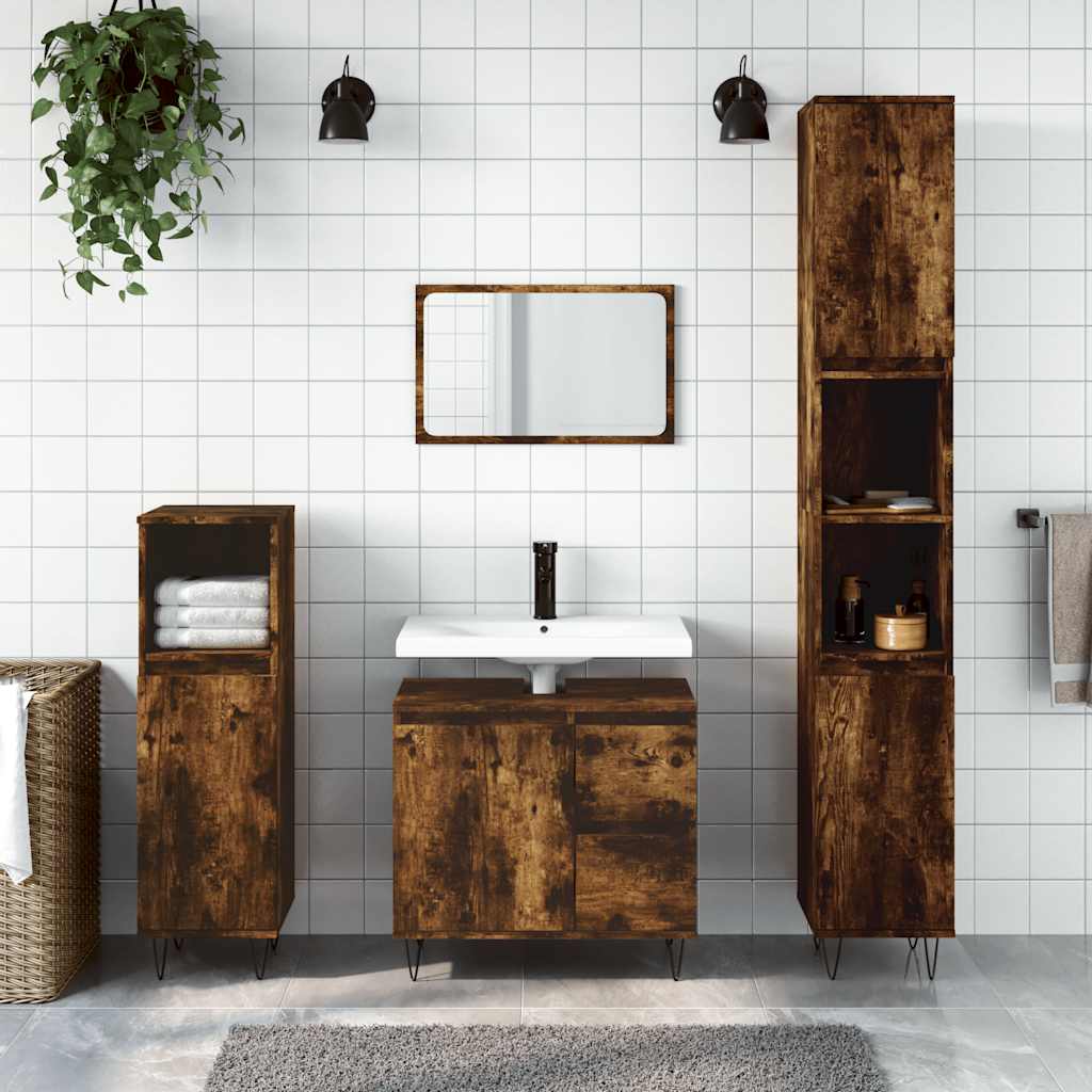 Smoked Oak Bathroom Cabinet, 65x33x60 cm, Engineered Wood