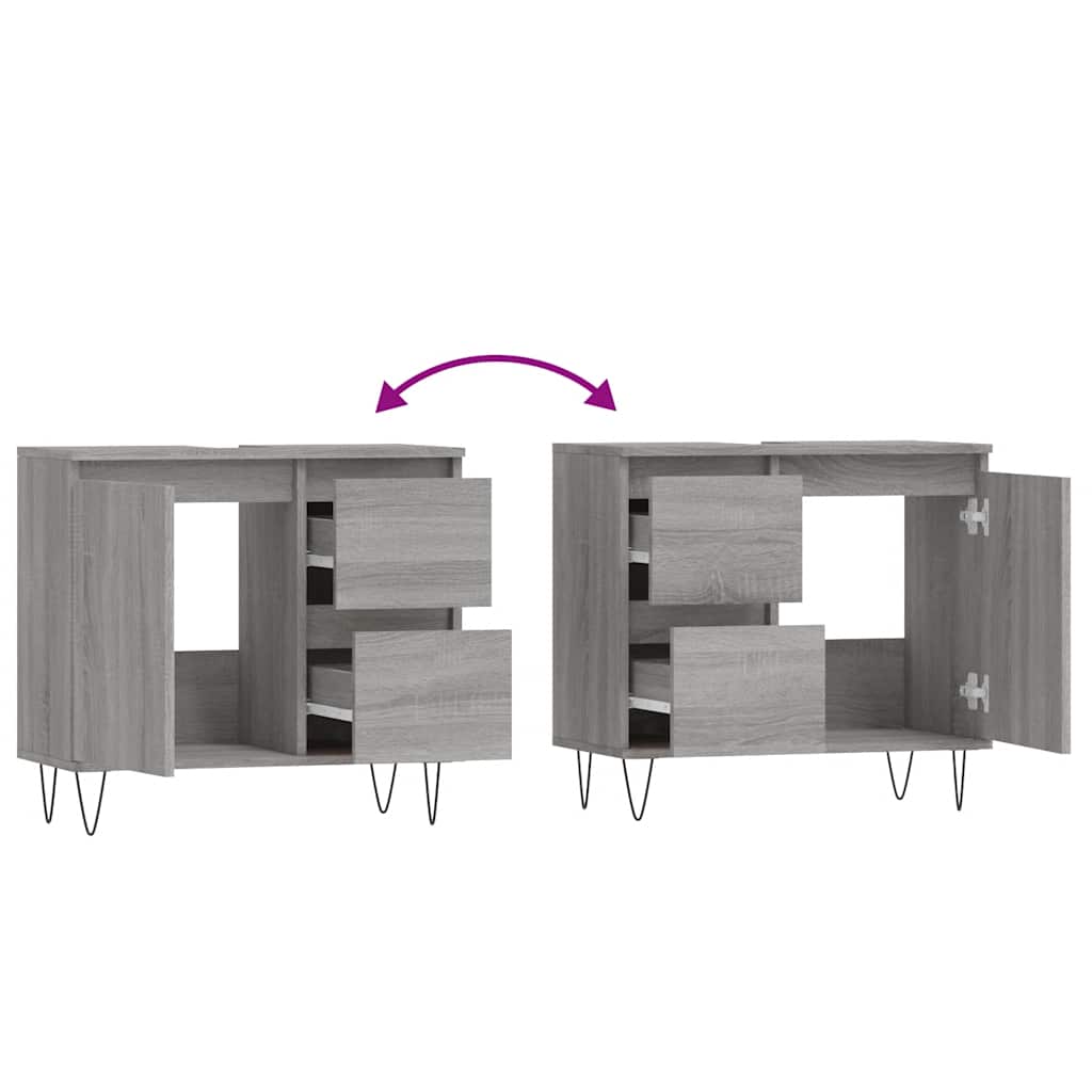 Sonoma Grey Bathroom Cabinet - Engineered Wood 65x33x60cm
