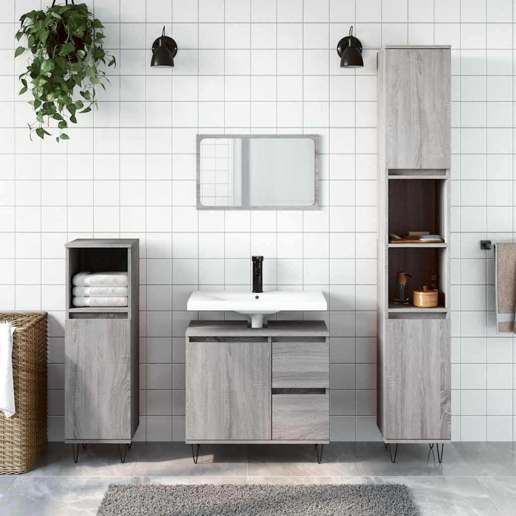 Sonoma Grey Bathroom Cabinet - Engineered Wood 65x33x60cm