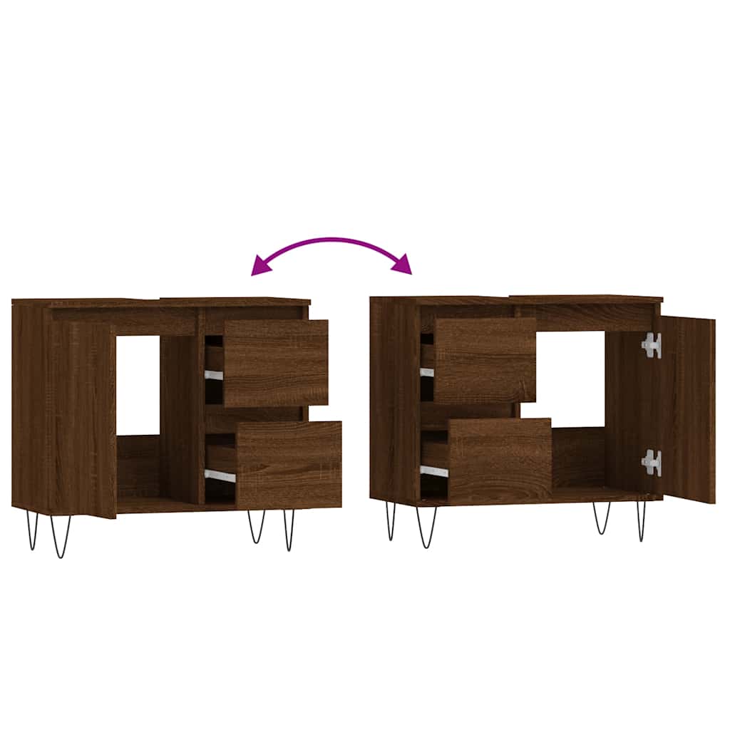 Brown Oak Bathroom Cabinet, 65x33x60 cm, Engineered Wood