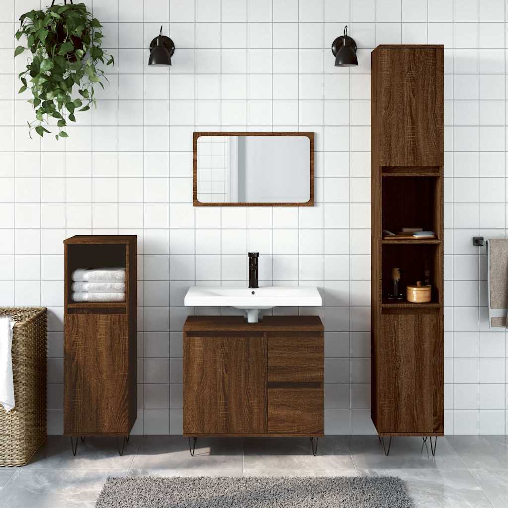 Brown Oak Bathroom Cabinet, 65x33x60 cm, Engineered Wood