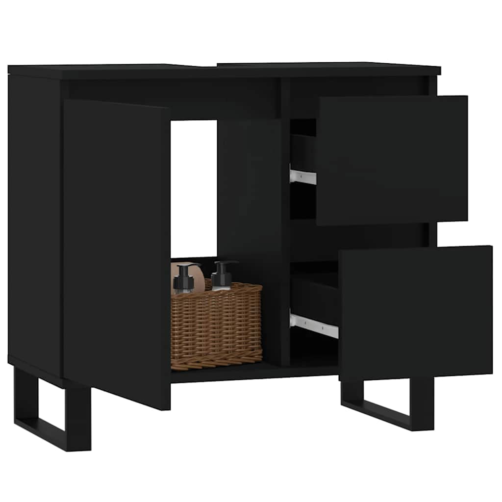 Black Engineered Wood Bathroom Cabinet - 65x33x60 cm