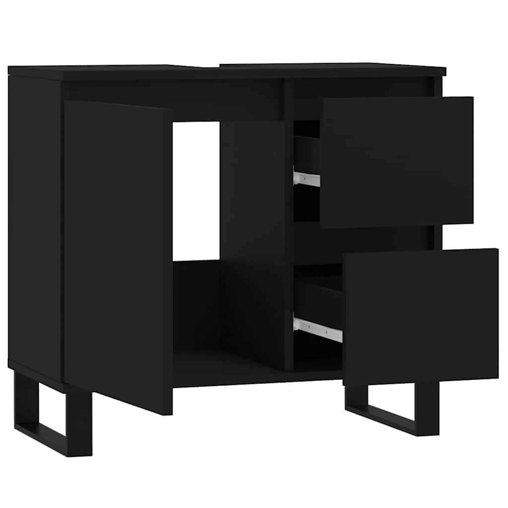 Black Engineered Wood Bathroom Cabinet - 65x33x60 cm