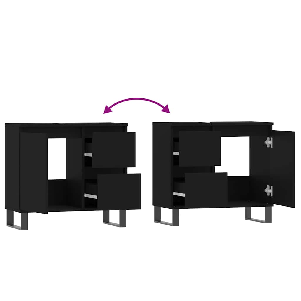 Black Engineered Wood Bathroom Cabinet - 65x33x60 cm