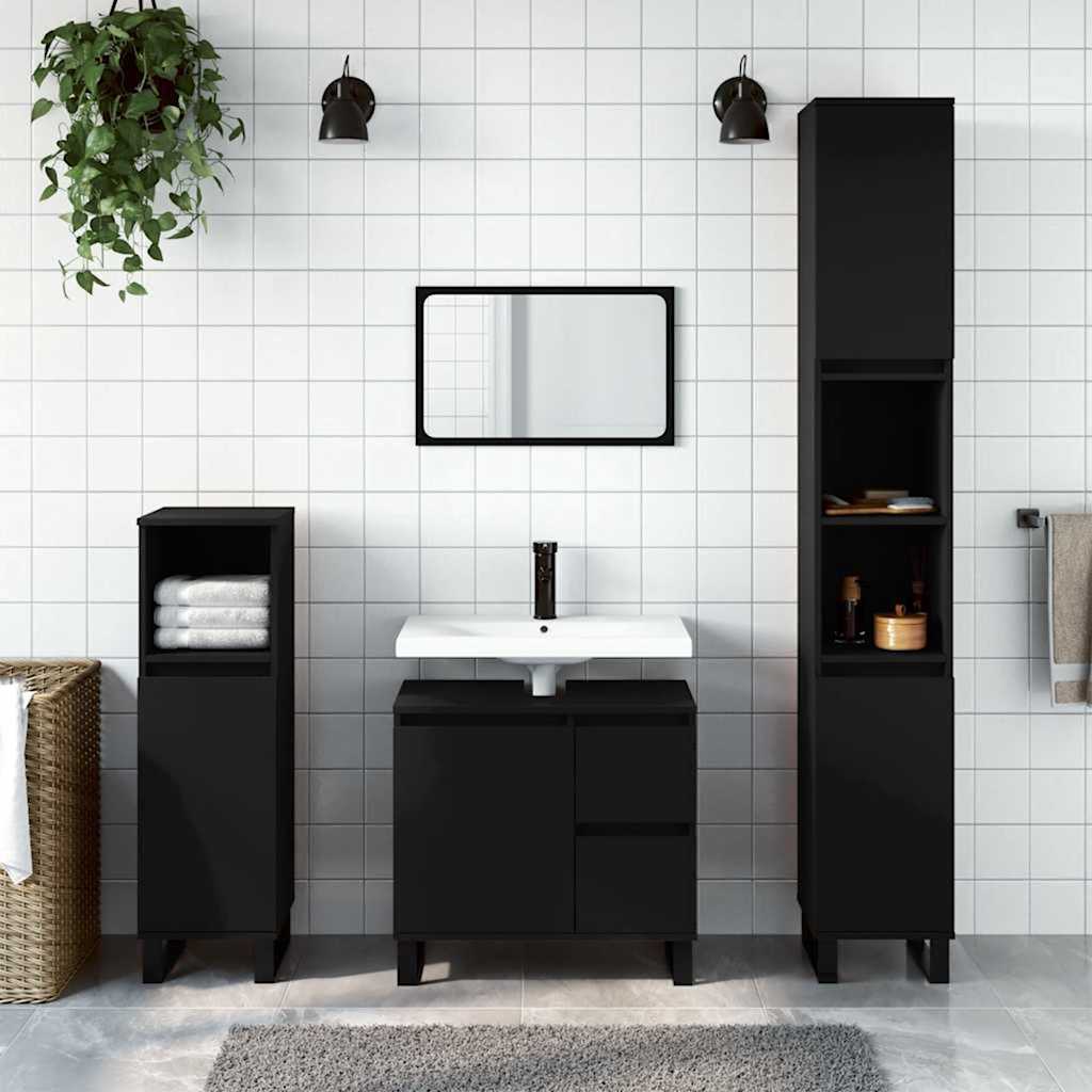 Black Engineered Wood Bathroom Cabinet - 65x33x60 cm