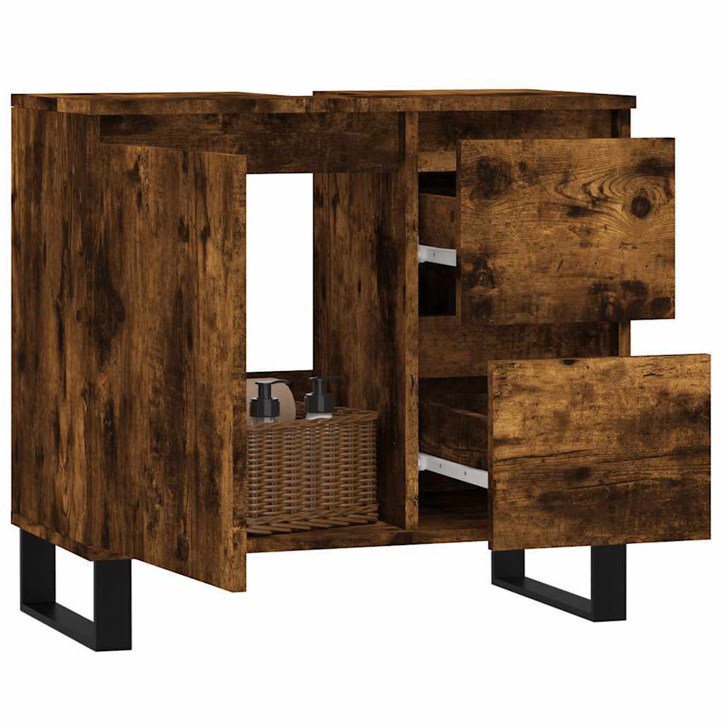 Smoked Oak Bathroom Cabinet - 65x33x60 cm Engineered Wood