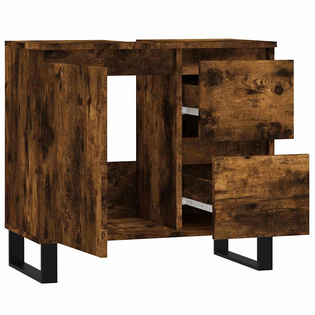 Smoked Oak Bathroom Cabinet - 65x33x60 cm Engineered Wood