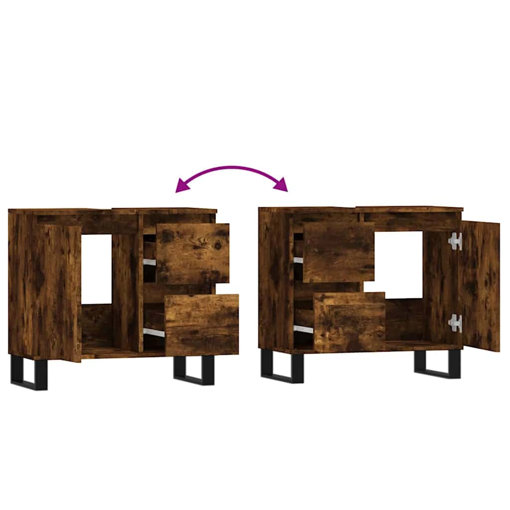 Smoked Oak Bathroom Cabinet - 65x33x60 cm Engineered Wood