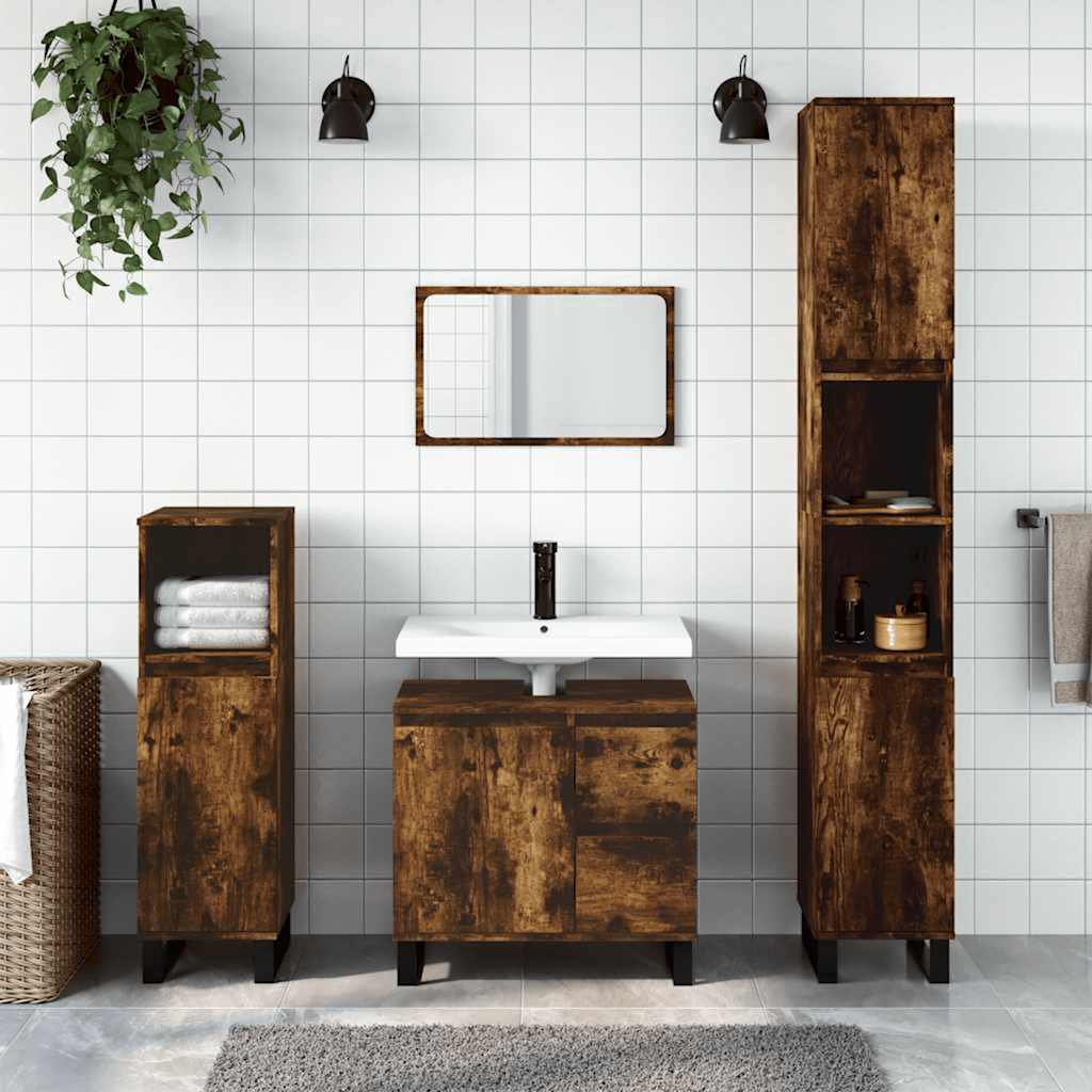 Smoked Oak Bathroom Cabinet - 65x33x60 cm Engineered Wood