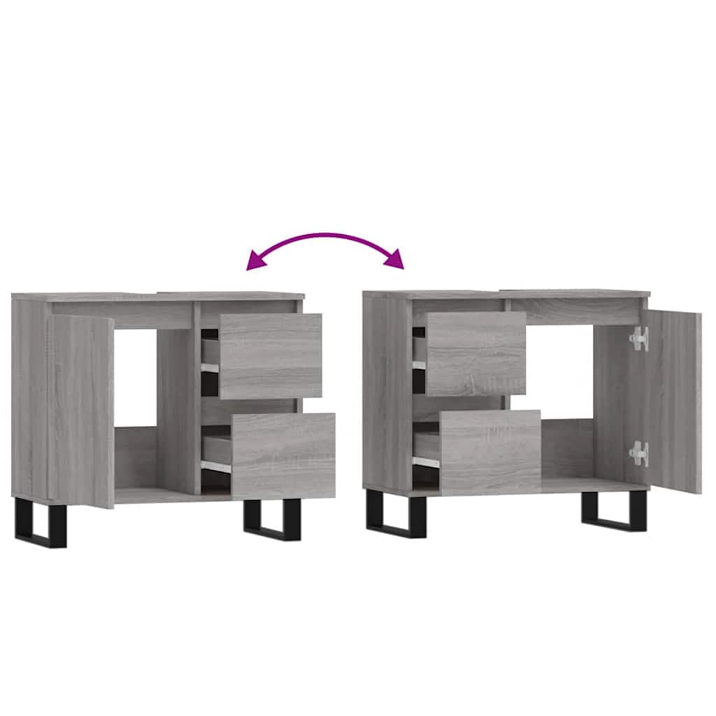 Grey Sonoma Bathroom Cabinet - Engineered Wood 65x33x60 cm