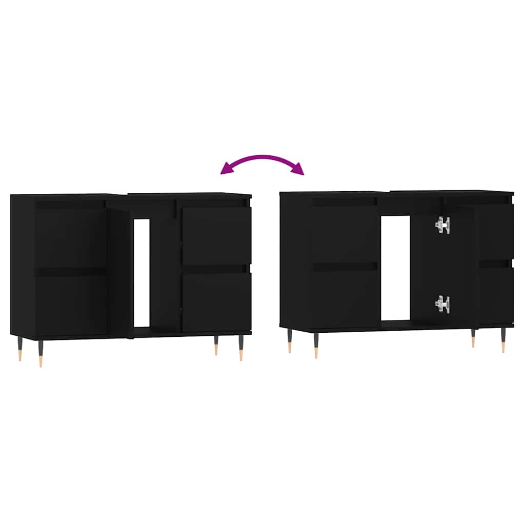 Black Engineered Wood Bathroom Cabinet - 80x33x60 cm