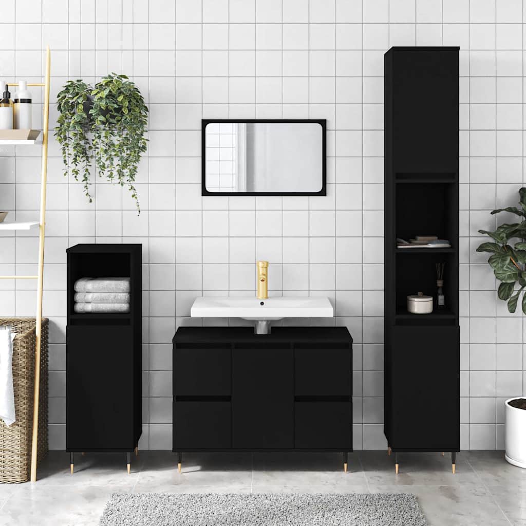 Black Engineered Wood Bathroom Cabinet - 80x33x60 cm