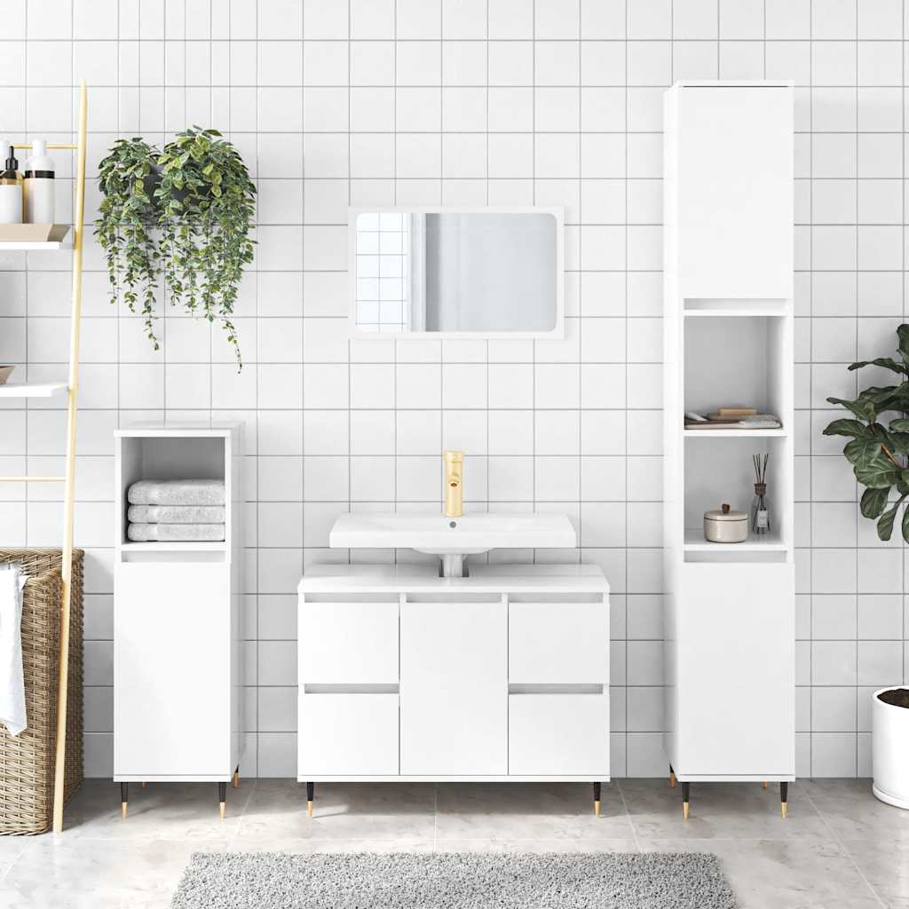High Gloss White Bathroom Cabinet - Engineered Wood 80x33x60cm