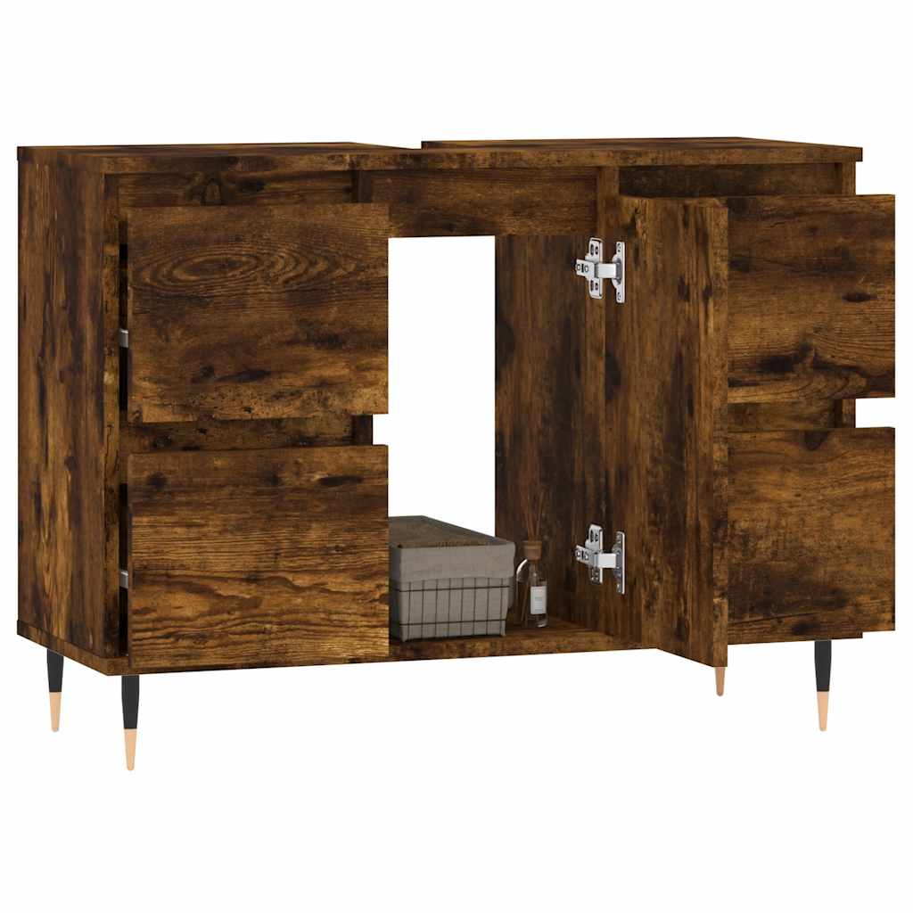 Smoked Oak Bathroom Cabinet - 80x33x60cm Engineered Wood