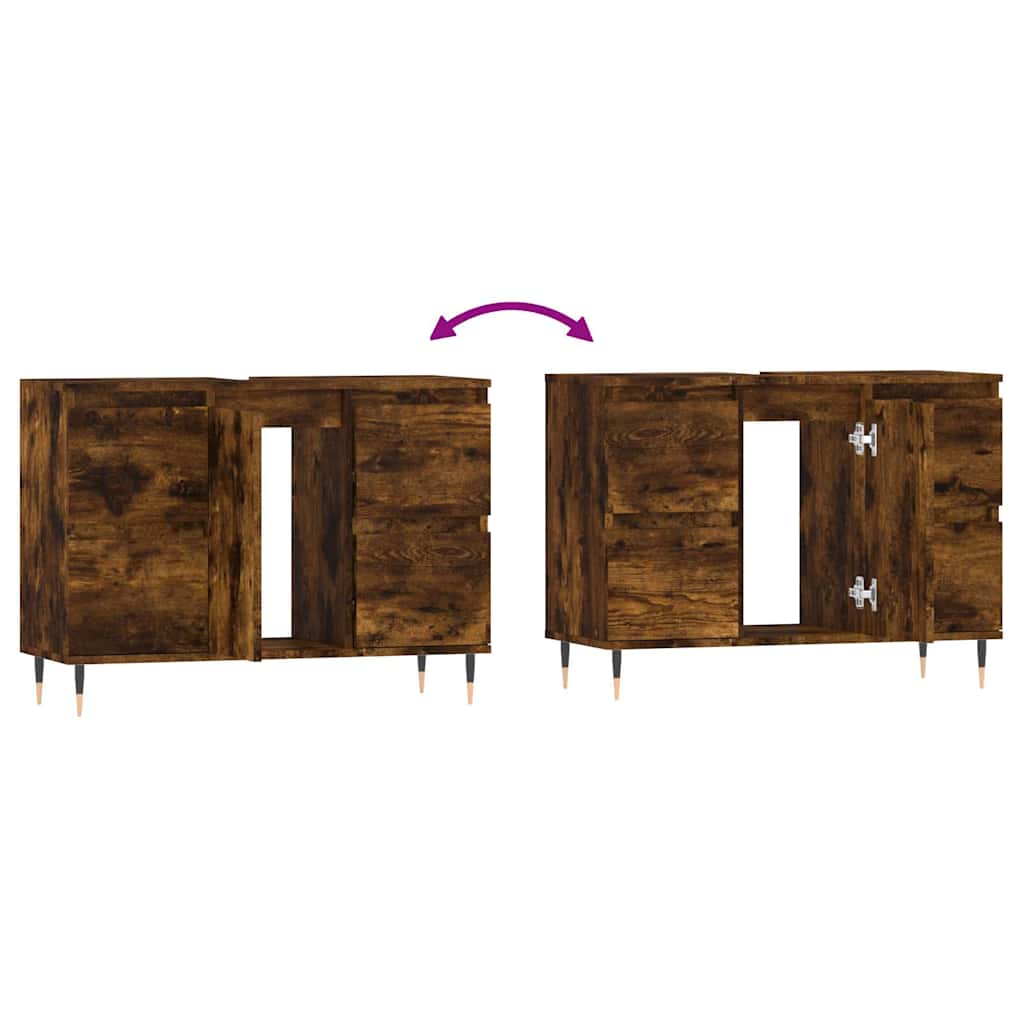 Smoked Oak Bathroom Cabinet - 80x33x60cm Engineered Wood