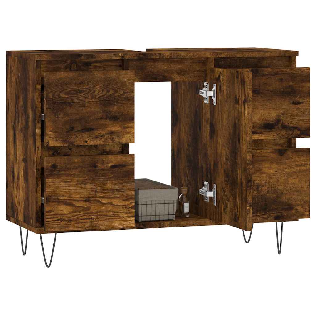Smoked Oak Bathroom Cabinet - 80x33x60 cm Engineered Wood