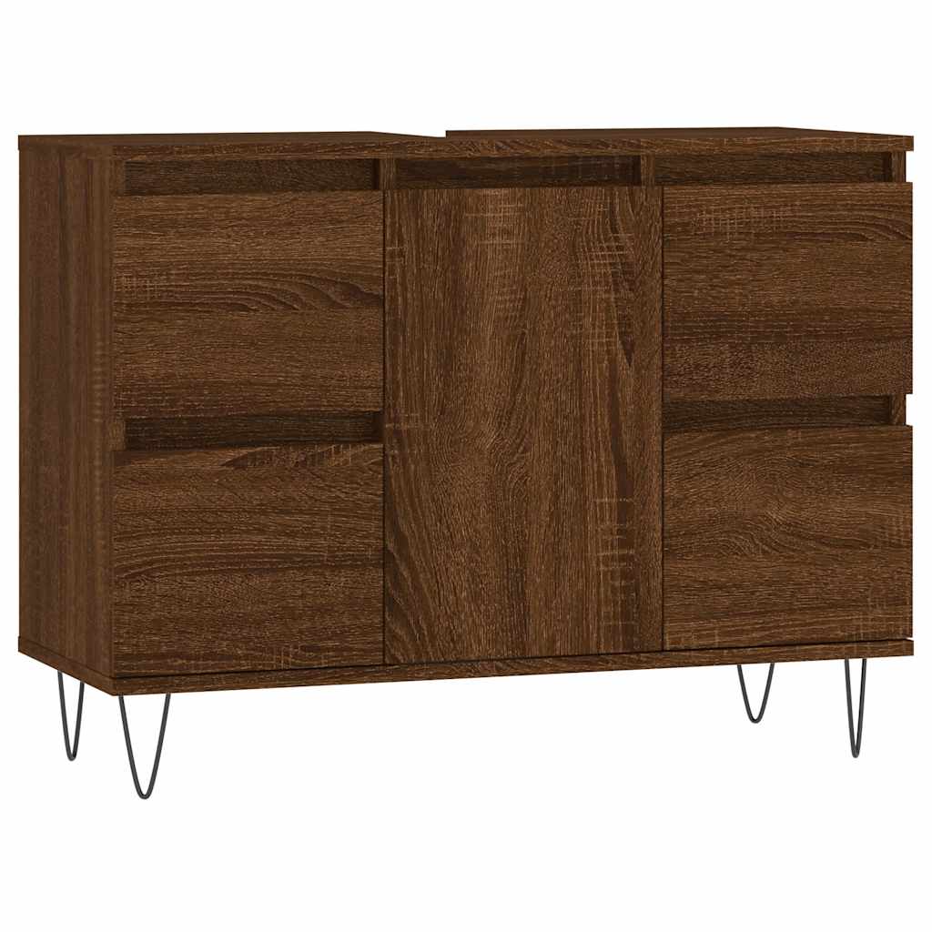 Brown Oak Bathroom Cabinet - Engineered Wood 80x33x60 cm