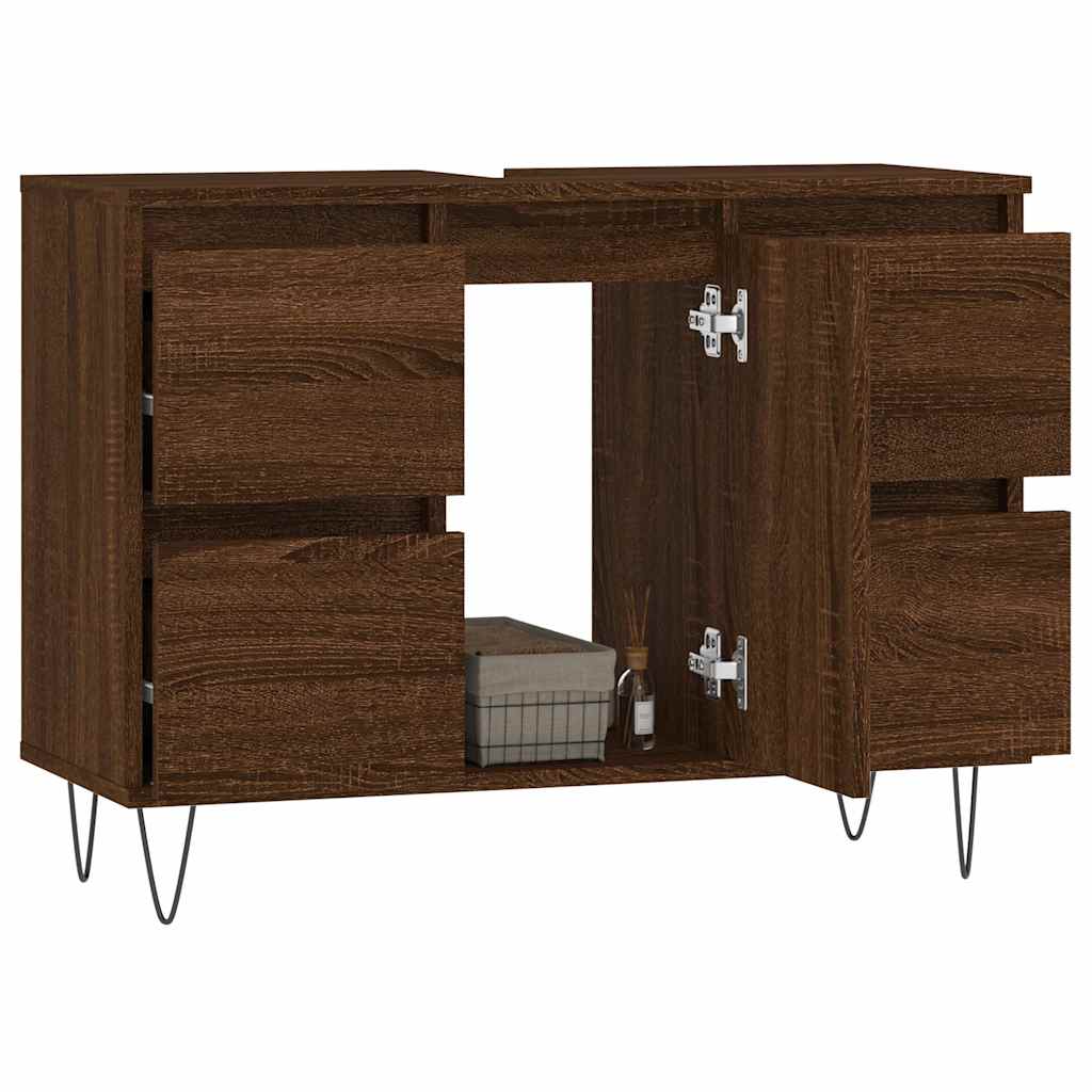 Brown Oak Bathroom Cabinet - Engineered Wood 80x33x60 cm