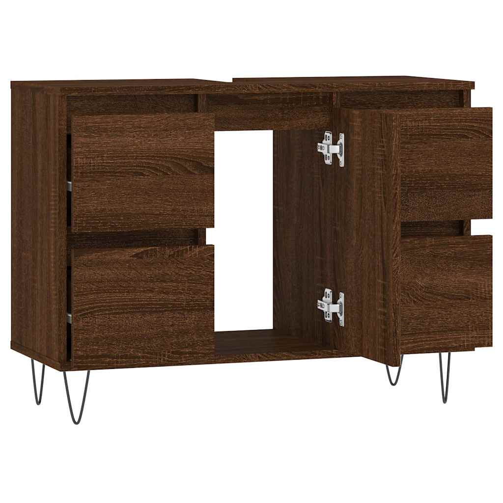 Brown Oak Bathroom Cabinet - Engineered Wood 80x33x60 cm