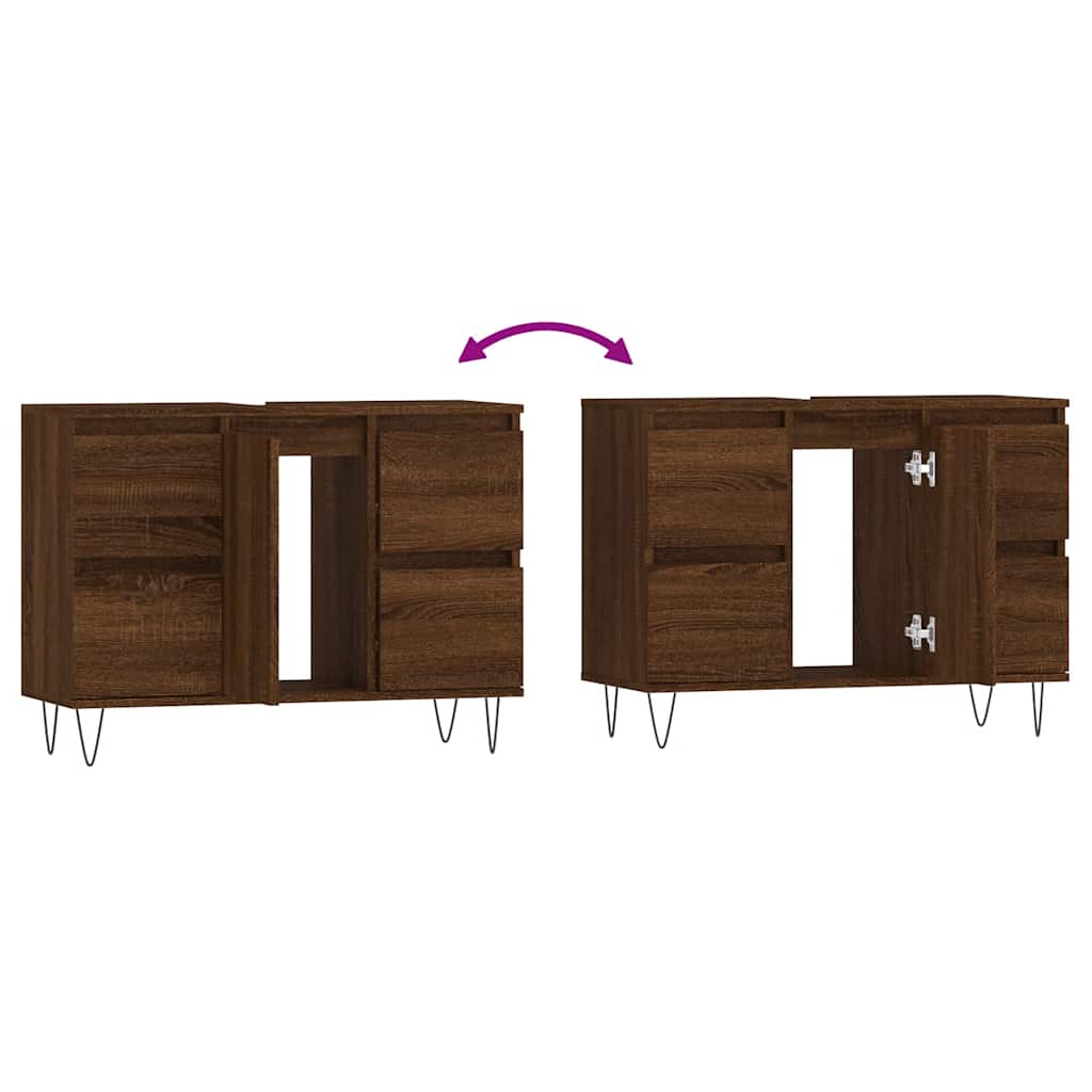 Brown Oak Bathroom Cabinet - Engineered Wood 80x33x60 cm