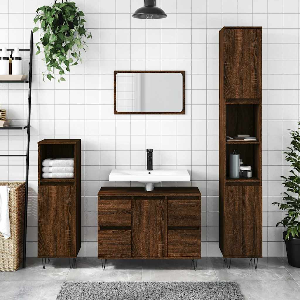 Brown Oak Bathroom Cabinet - Engineered Wood 80x33x60 cm