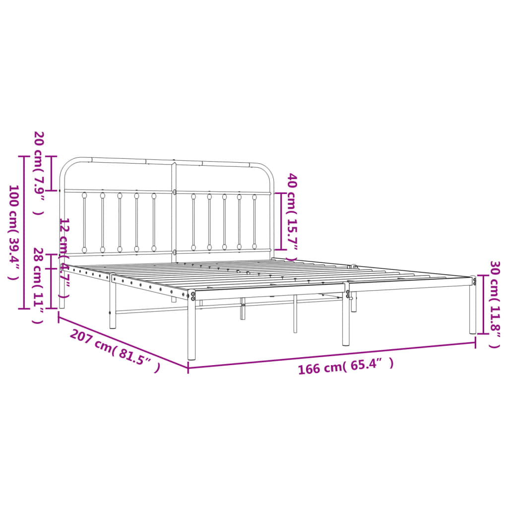 White Metal Bed Frame with Headboard 160x200cm - No Mattress Included