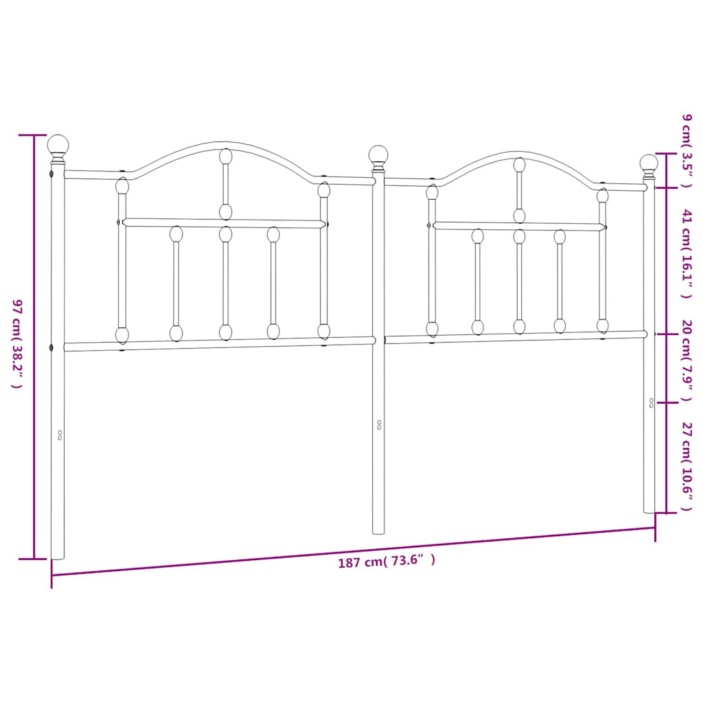 Elegant 180cm Black Metal Headboard for King Beds