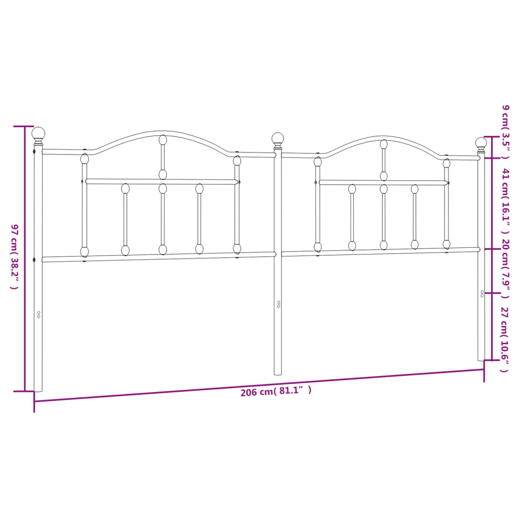 Elegant White Metal Headboard - 200 cm Sturdy Bed Frame