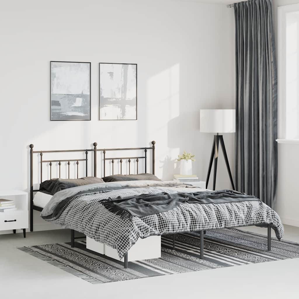Metal Bed Frame without Mattress with Headboard Black 150x200cm