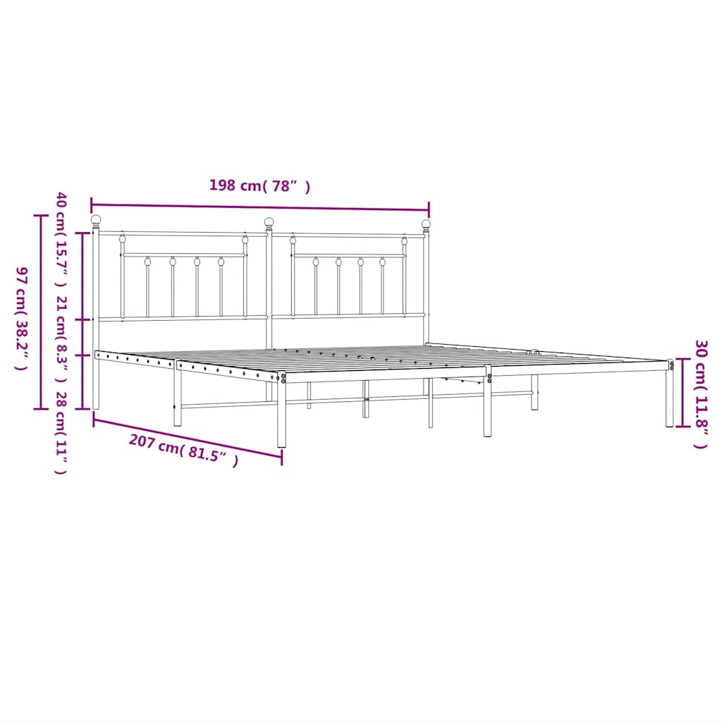 Sleek Black Metal Headboard Bed Frame 193x203cm - No Mattress