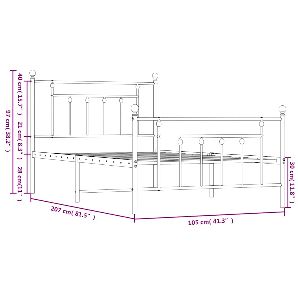 Sleek Black Metal Bed Frame with Footboard, 100x200cm, No Mattress