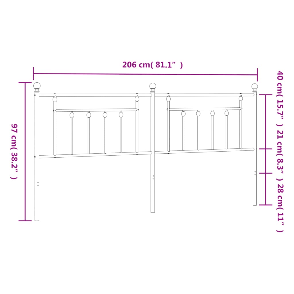 Elegant Black Metal Headboard - 200 cm Sturdy Design